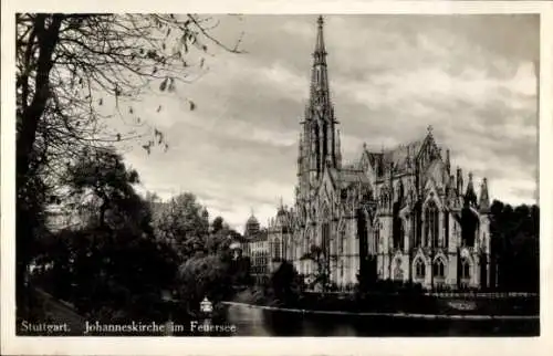 Ak Stuttgart in Württemberg, Johanneskirche, Feuersee