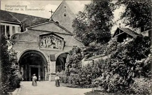Ak Regensburg an der Donau Oberpfalz, St. Emeranskirche, Portal