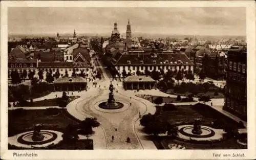 Ak Mannheim in Baden, Schloss, Totalansicht, Statuen, Park