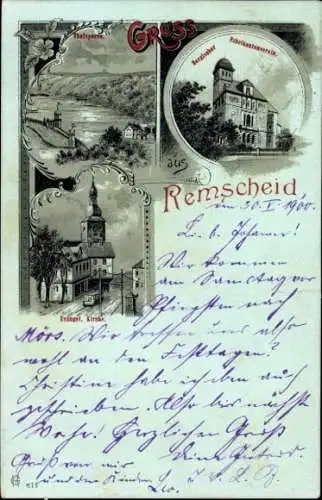 Mondschein Litho Remscheid im Bergischen Land, Ev. Kirche, Talsperre, Bergischer Fabrikantenverein