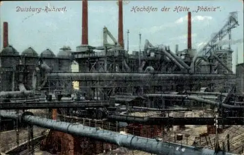 Ak Ruhrort Duisburg im Ruhrgebiet, Hütte Phönix, Hochöfen