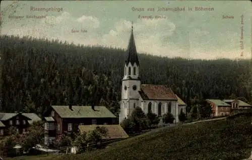 Ak Janské Lázně Johannisbad Region Königgrätz, Goldener Reichsapfel, Kirche, Schule