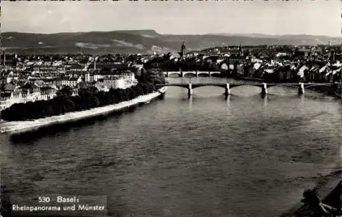 Ak Basel Stadt Schweiz, Rhein mit Münster