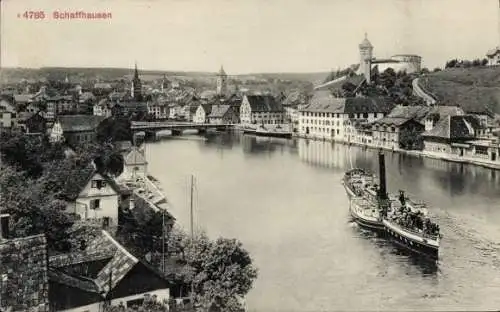 Ak Schaffhausen am Rhein Schweiz, Teilansicht, Dampfboot