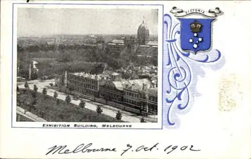 Ak Melbourne Australien, Ausstellungs-Gebäude, Wappen