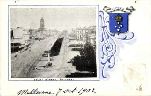 Ak Ballarat Victoria Australien, Sturt Street, Wappen