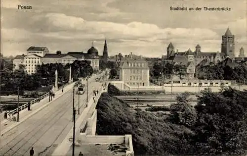 Ak Poznań Posen, Stadtbild an der Theaterbrücke