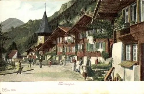 Ak Meiringen Kt. Bern, Partie im Ort mit Kirche, Kinder