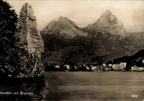 Ak Vierwaldstättersee Kanton Uri, Schillerstein mit Brunnen