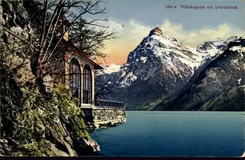 Ak Vierwaldstättersee Kanton Uri, Tellskapelle mit Urirotstock