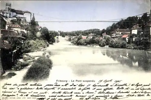 Ak Fribourg Freiburg Stadt Schweiz, Hängebrücke