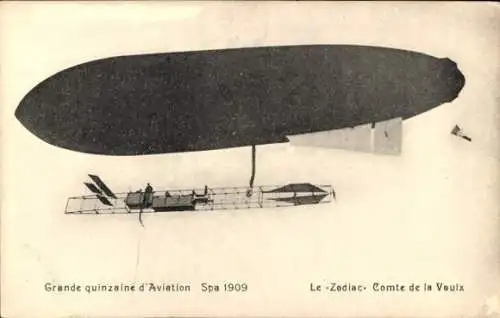 Ak Luftschiff Zodiac, Comte de la Vaulx, Spa 1909