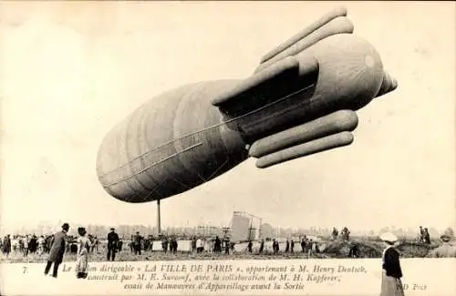 Ak Französisches Luftschiff Ville de Paris, Henri Deutsch, Surcouf