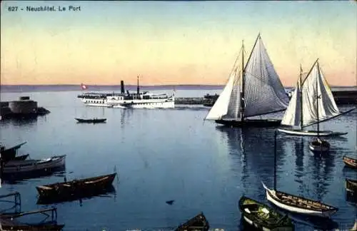 Ak Kanton Neuenburg Neuenburg, Hafenbild