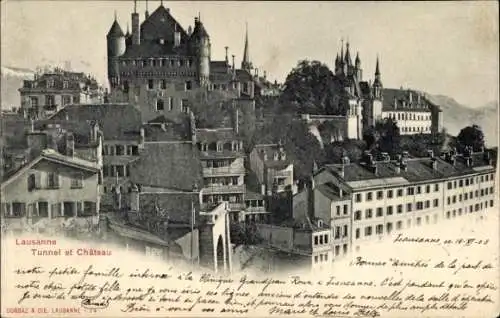 Ak Lausanne Kanton Waadt, Schloss, Tunnel