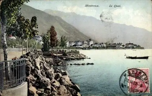 Ak Montreux Kanton Waadt, Blick auf Ort, Ufer, Gebirge