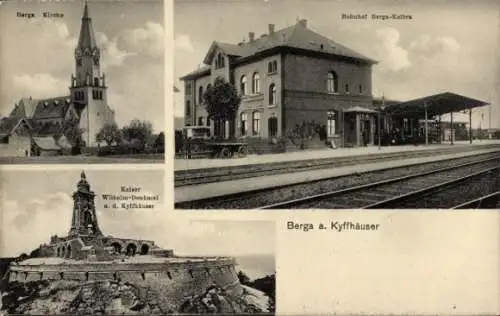 Ak Berga am Kyffhäuser, Kaiser Wilhelm Denkmal, Bahnhof Berga Kelbra, Kirche