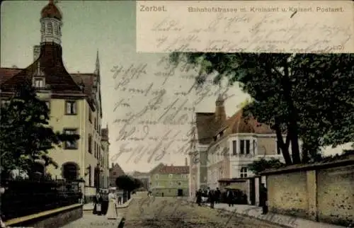 Ak Zerbst in Anhalt, Bahnhofstraße, Kreisamt, Post