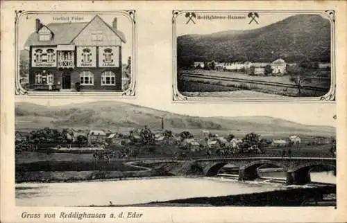 Ak Reddighausen an der Eder Hatzfeld in Hessen, Hammer, Gasthof, Brücke