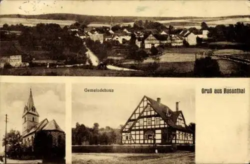 Ak Rosenthal in Hessen, Gemeindehaus, Kirche, Totalansicht