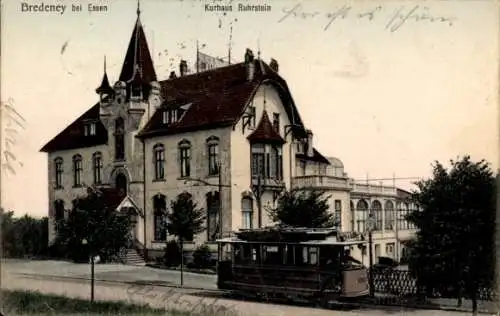 Ak Bredeney Essen im Ruhrgebiet, Kurhaus Ruhrstein, Straßenbahn