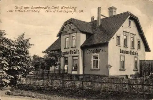 Ak Erlbach Kirchberg Lugau im Erzgebirge, Leonhardt's Café, Konditorei