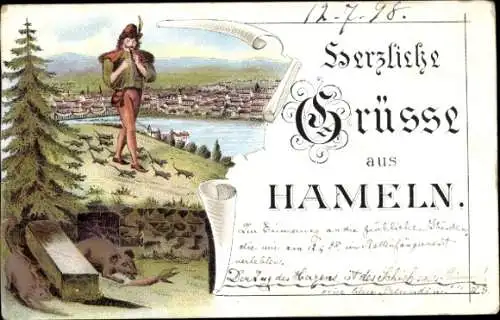 Litho Hameln an der Weser Niedersachsen, Rattenfänger, Ratten