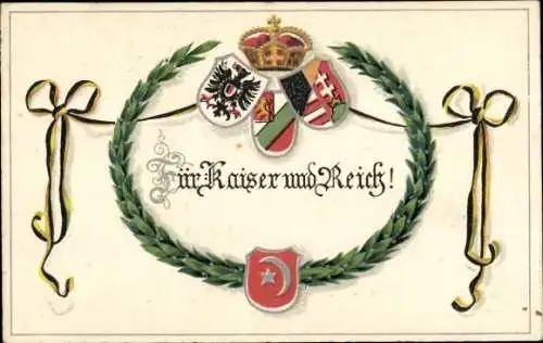Ak Für Kaiser und Reich, Wappen, Lorbeerkranz