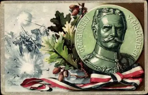 Künstler Ak Trübe, Maxim, Generaloberst August von Mackensen, Schlacht, Eichenlaub