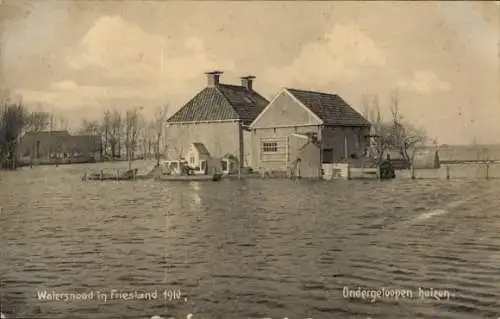 Ak Friesland Niederlande, Hochwasser 1910, Häuser