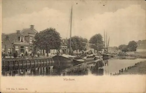 Ak Workum Fryslân Niederlande, Blick auf den Hafen