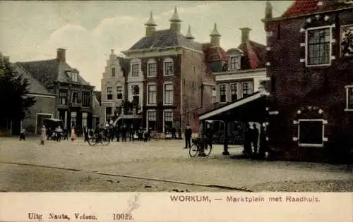 Ak Workum Fryslân Niederlande, Marktplatz mit Rathaus