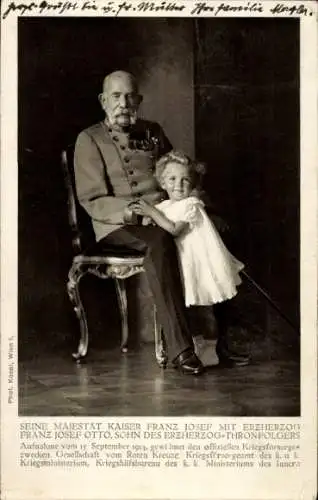 Ak Kaiser Franz Joseph I. mit Erzherzog Franz Josef Otto, Uniform, Orden