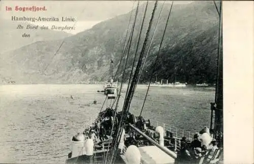 Ak Norwegen, Dampfer der HAPAG im Sognefjord