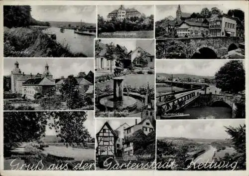 Ak Kettwig Essen im Ruhrgebiet, Müttererholungsheim, Schloss Hugenpoet, Brunnen, Kirchtreppe
