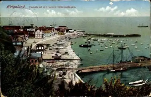 Ak Helgoland, Unterland mit neuen Hafenanlagen, Schiffe
