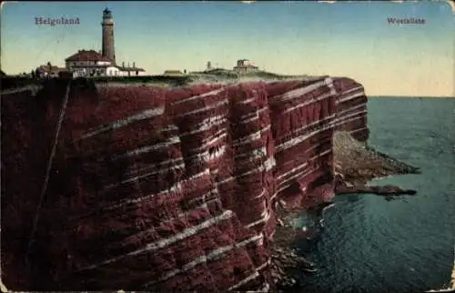 Ak Nordseeinsel Helgoland, Westküste, Leuchtturm