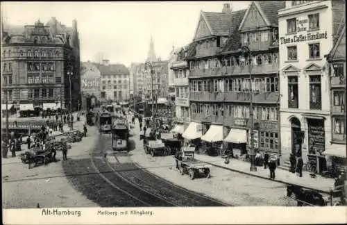 Ak Hamburg Altstadt, Meßberg mit Klingberg, Straßenbahnen, Reklame Nestle