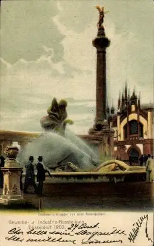 Ak Düsseldorf am Rhein, Industrie und Gewerbeausstellung 1902, Centaurengruppe vor Kunstpalast