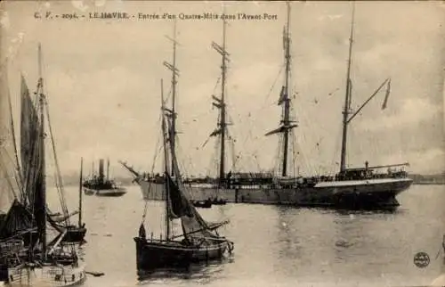Ak Le Havre Seine Maritime, Entrée d'un Quatre Mats dans L'Avant Port