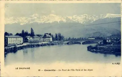 Ak Grenoble Isère, Le Pont de l'Ile Verte, Alpes