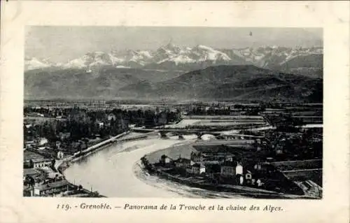Ak Grenoble Isère, Panorama de la Tronche et la chaine des Alpes