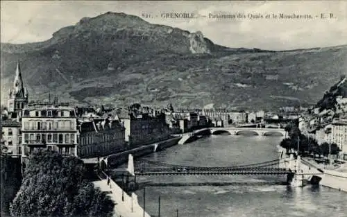 Ak Grenoble Isère, Panorama des Quais, Le Moucherotte