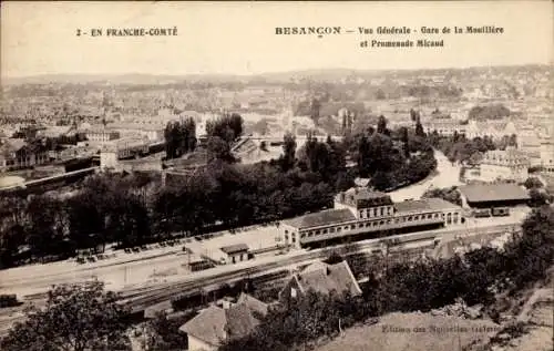 Ak Besançon Doubs, Vue generale, Gare de la Mouillere, Promenade Micaud
