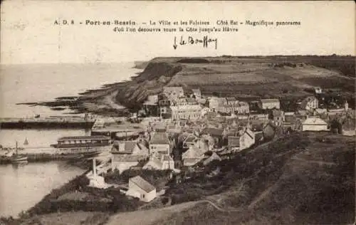 Ak Port en Bessin Calvados, La Ville et Falaises, Cote est