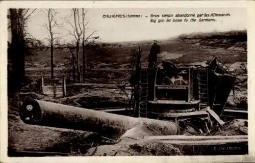 Ak Chuignes Somme, Gros canon abandonné pars les Allemands