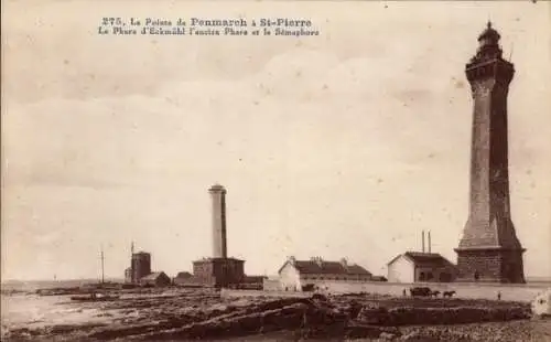 Ak Penmarch Finistère, La Pointe de Penmarch a St-Pierre, Phare d'Eckmühl l'ancien Phare, Semaphore