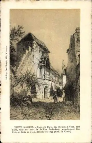 Ak Langres Haute Marne, Ancienne Porte des Moulins-a-Vent, cote Nord, Rue St-Amatre