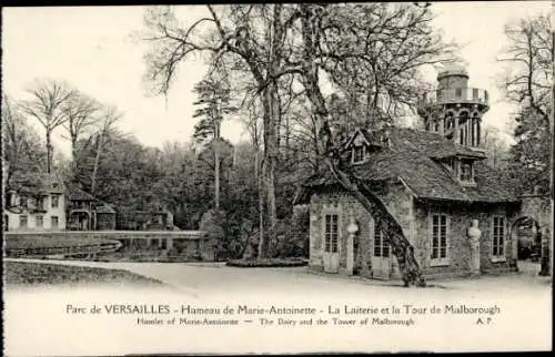 Ak Versailles Yvelines, Hameau Marie Antoinette, Laiterie et Tour de Malborough