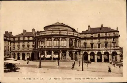 Ak Rennes Ille et Vilaine, Theatre Municipal, oeuvre de Millardet 1835